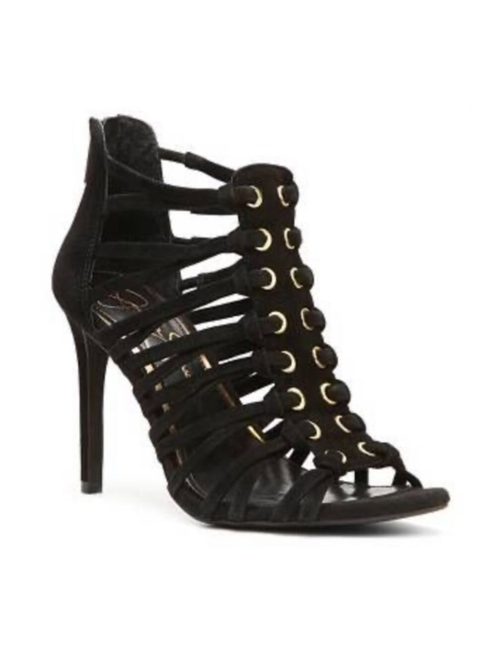 Jessica Simpson Farrowh Black Suede Caged Heels 7.5